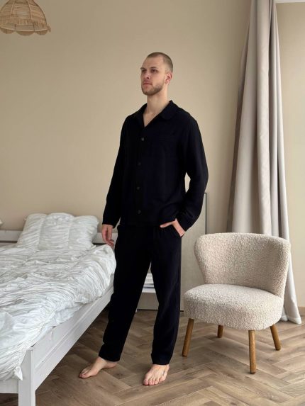 Муслінова чоловіча піжама чорний - Зображення 5