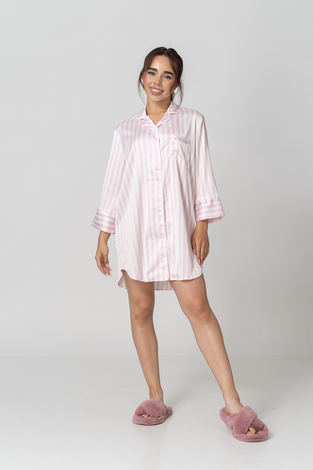 DSC00737 Сатинова сорочка рожевого кольору у смужку - Зображення 1